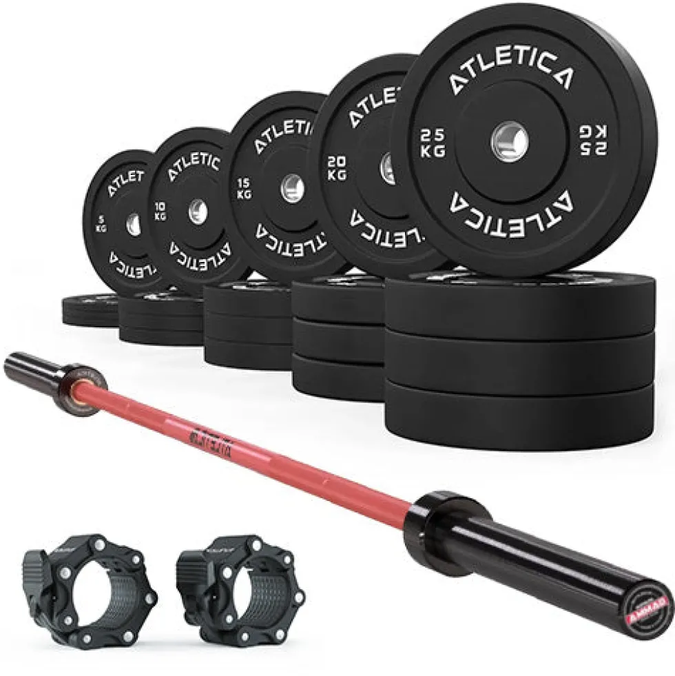 Gamma Langhantel | Bumper Plates Schwarz 300kg | Pro Hantelverschlüsse