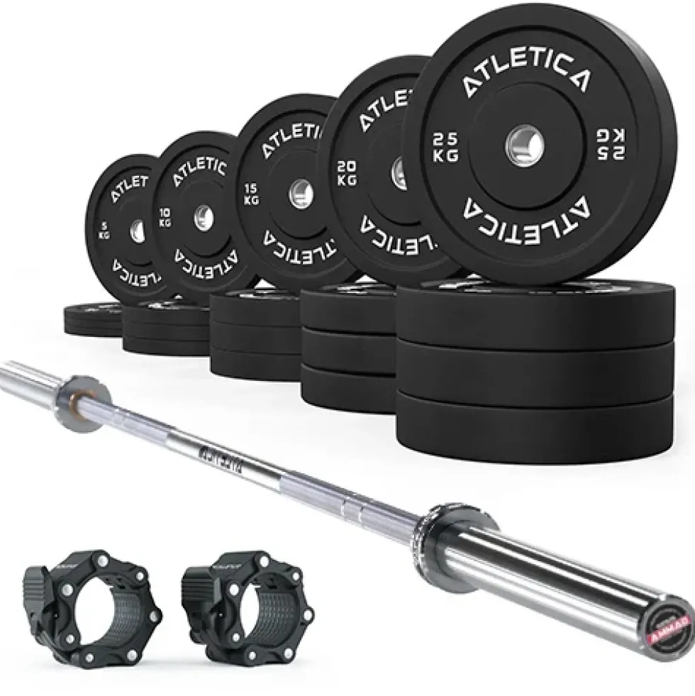 Gamma Langhantel Chrome | Bumper Plates Schwarz 300kg | Pro Hantelverschlüsse