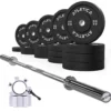 Langhantel Set Beta Chrome I Bumper Plates 300kg I Aluminiumverschlüsse weiß