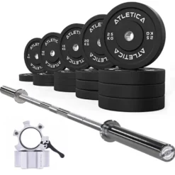 Langhantel Set Beta Chrome I Bumper Plates 300kg I Aluminiumverschlüsse weiß