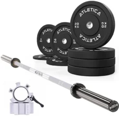 Langhantel Set Delta | Bumper Plates Schwarz 110kg | Aluminium Hantelverschlüsse