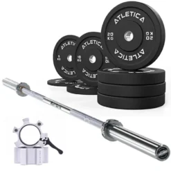 Langhantel Set Delta | Bumper Plates Schwarz 110kg | Aluminium Hantelverschlüsse