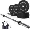 Langhantel Set Delta Battleship Grey | Bumper Plates Schwarz 90kg | Aluminium Hantelverschlüsse