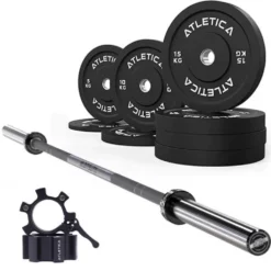 Langhantel Set Delta Battleship Grey | Bumper Plates Schwarz 90kg | Aluminium Hantelverschlüsse