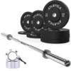 Langhantel SET Delta Chrome | 90kg Bumper Plates Schwarz | Alu Verschlüsse Silber