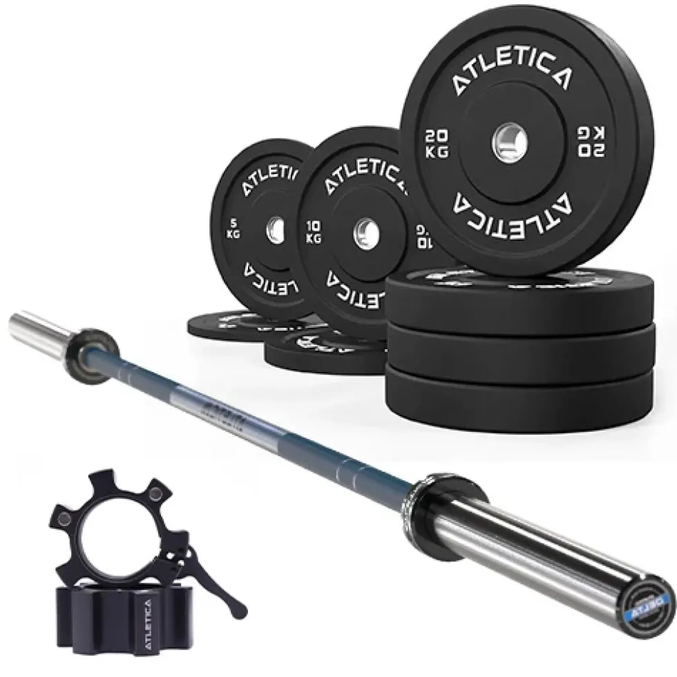 Langhantel Set Delta Dark Blue I Bumper Plates 110 kg I Aluminiumverschlüsse