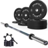 Langhantel SET Delta Dark Blue | 90kg Bumper Plates Schwarz | Alu Verschlüsse