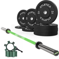 Langhantel Set Delta Electric Green | Bumper Plates Schwarz 90kg | Aluminium Hantelverschlüsse