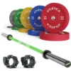 Langhantel Set Delta Electric Green | Color Bumper Plates 150kg | Pro Verschlüsse