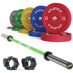 Langhantel Set Delta Electric Green | Color Bumper Plates 150kg | Pro Verschlüsse