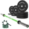 Langhantel Set Delta Electric Green | Bumper Plates Schwarz 110kg | Aluminium Hantelverschlüsse