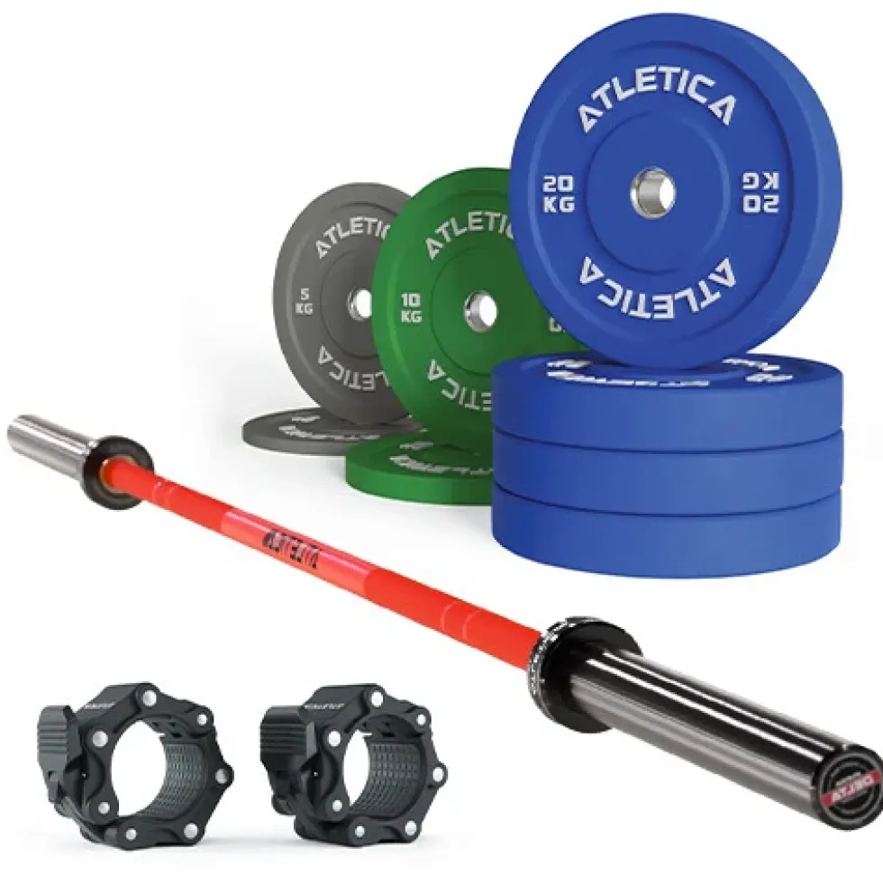Langhantel Set Delta Electric Red | Color Bumper Plates 110kg | Pro Verschlüsse