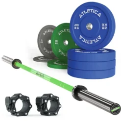 Langhantel Set Delta Electric Green | Color Bumper Plates 110kg | Pro Verschlüsse