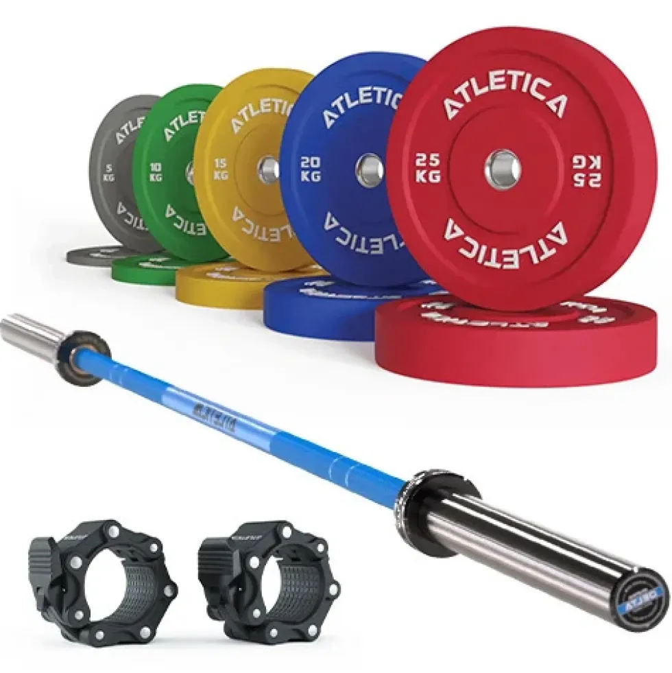 Langhantel Set Delta Electric Blue | Color Bumper Plates 150kg | Pro Verschlüsse