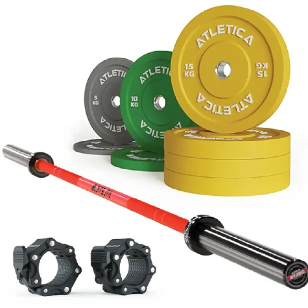 Langhantel Set Delta Electric Red | Color Bumper Plates 90kg | Pro Verschlüsse
