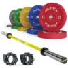 Langhantel Set Delta Electric Yellow | Color Bumper Plates 150kg | Pro Verschlüsse