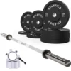 Langhantel Set Delta White | Bumper Plates Schwarz 90kg | Aluminium Hantelverschlüsse