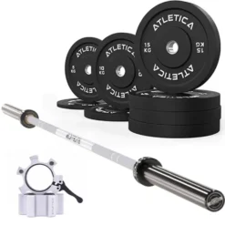Langhantel Set Delta White | Bumper Plates Schwarz 90kg | Aluminium Hantelverschlüsse