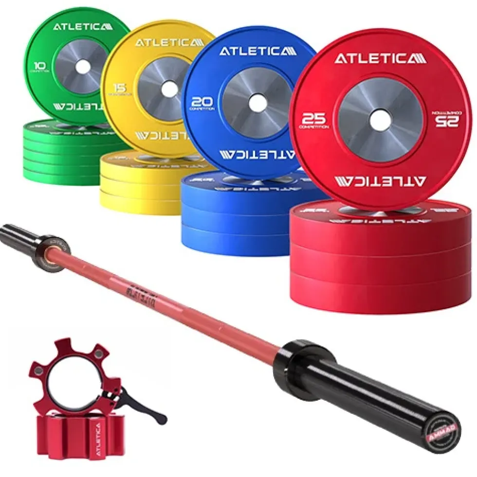 Langhantel Set Gamma Red I Competition Bumper Plate Set 300kg I Aluminiumverschlüsse