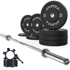 Langhantel SET Omega | Bumper Plates Schwarz 110kg | Aluminium Verschlüsse