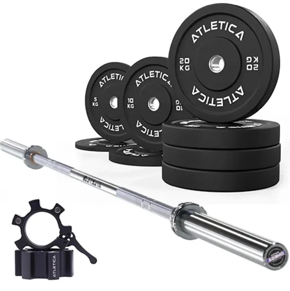 Langhantel SET Omega | Bumper Plates Schwarz 110kg | Aluminium Verschlüsse