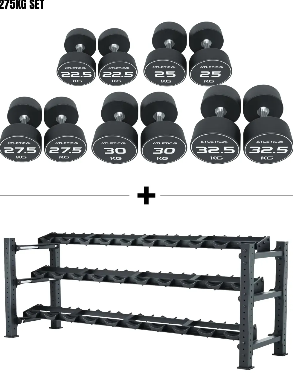 Mammoth Set L | Premium Kurzhantelregal & PU Rundhanteln 22.5 - 32.5kg