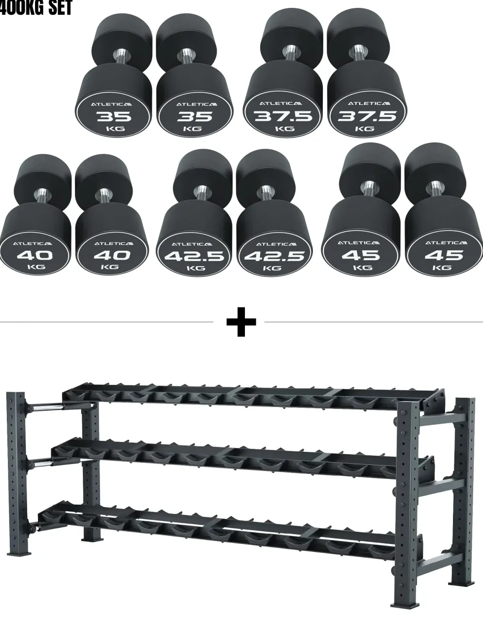 Mammoth Set XL | Premium Kurzhantelregal & PU Rundhanteln 35 - 45kg