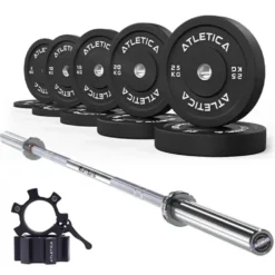 Omega Langhantel | Bumper Plates Schwarz 150kg | Aluminium Verschlüsse