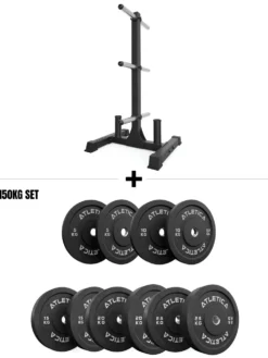 Rhino Set I 150kg Black Bumper Plates & Rhino Hantelscheibenablage