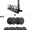 Tusker Set I Hantelscheibenablage & 150kg Black Bumper Plates