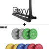 Tusker Vibe Set I Hantelscheibenablage & 150kg Color Bumper Plates